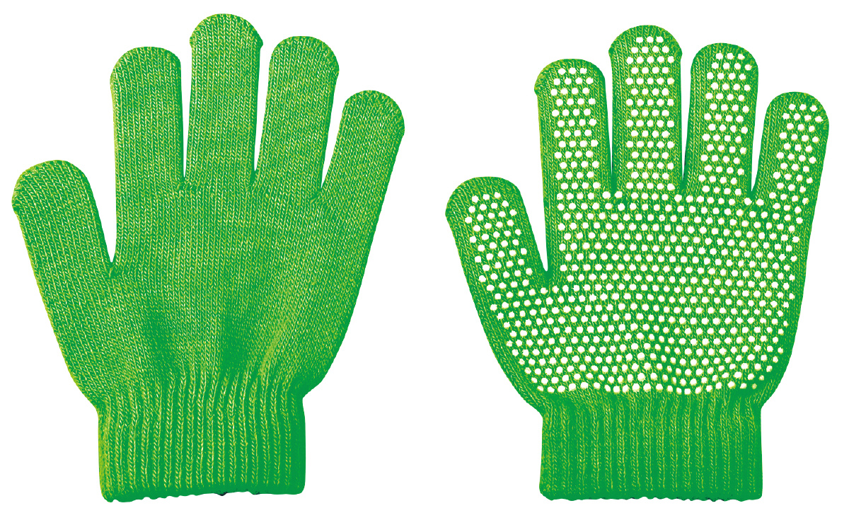 カラーのびのび手袋 すべり止め付 蛍光グリーン